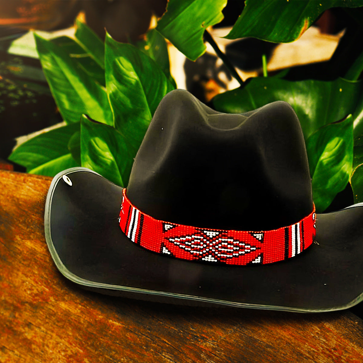 SALE 30% OFF - Red Black White Seed Beaded Cowboy Hat Band Waist Belt IBL