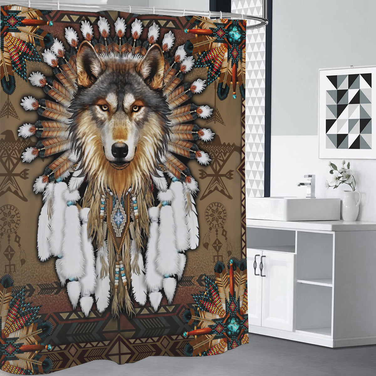 Wolf Native American Shower Curtains WCS