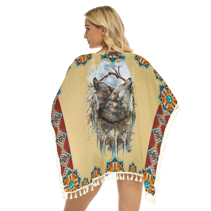 Native American Women's Square Fringed Shawl WCS