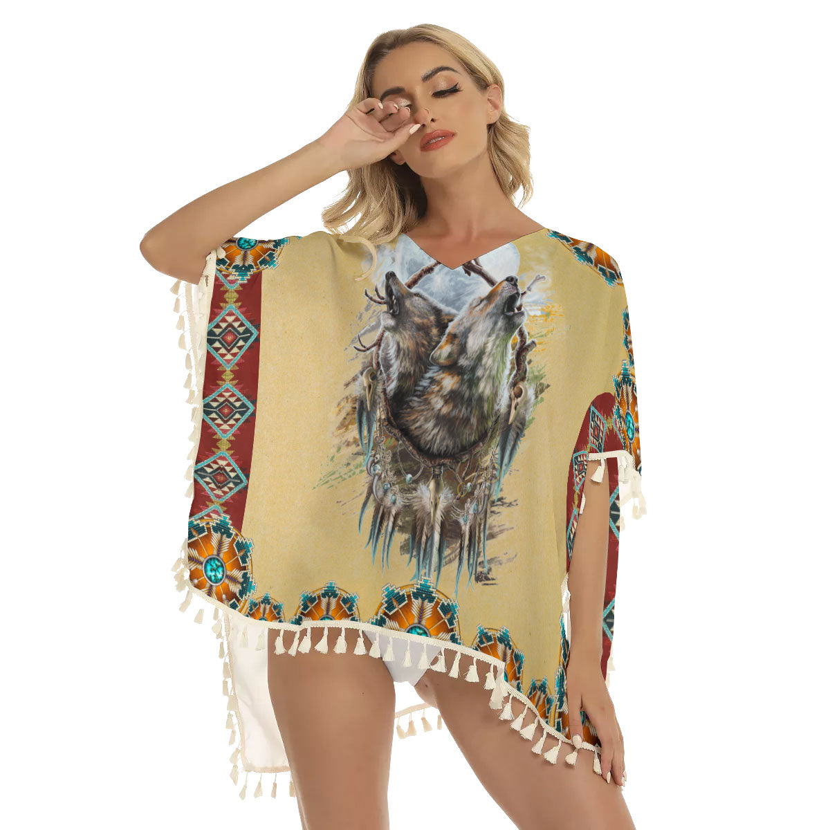 Native American Women's Square Fringed Shawl WCS