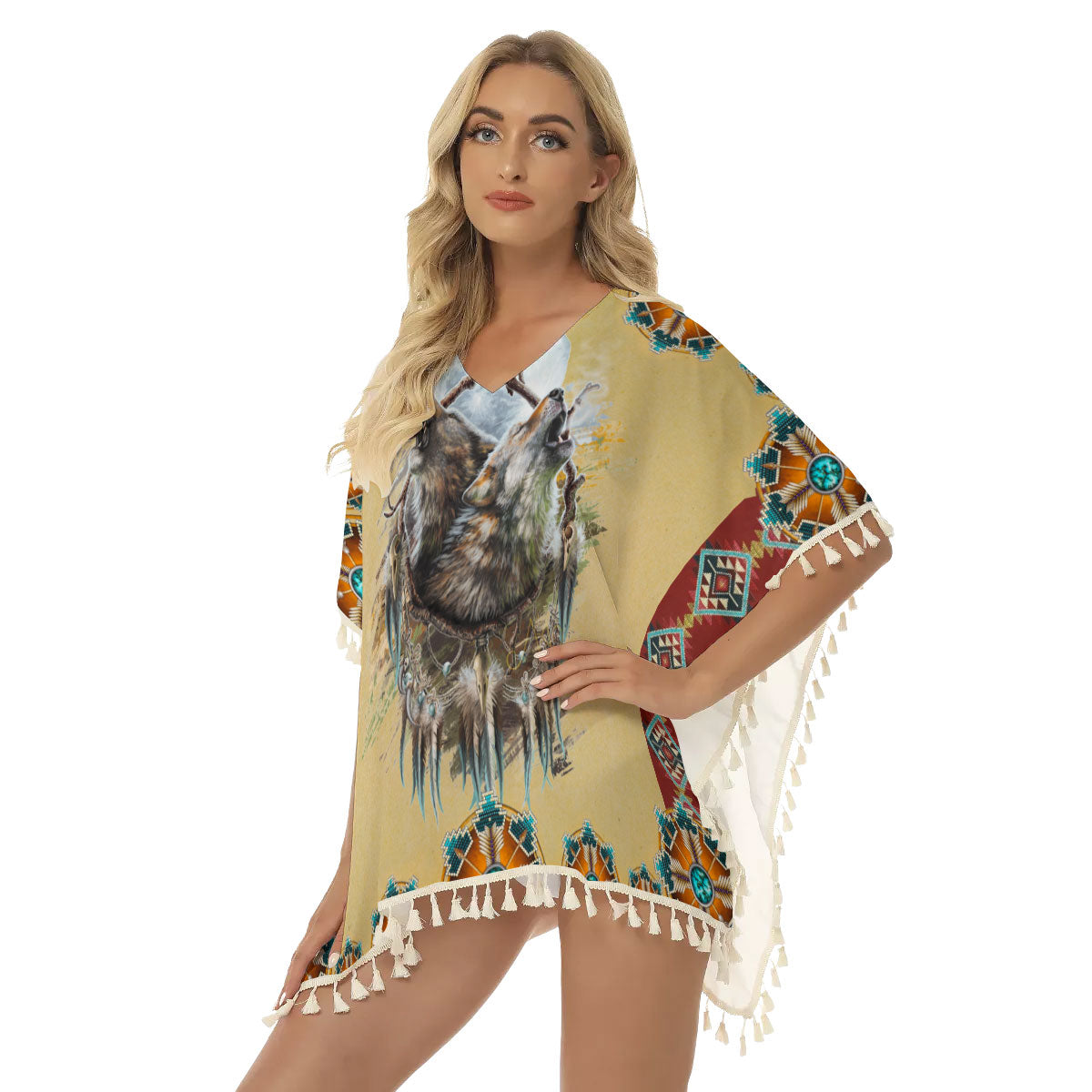 Native American Women's Square Fringed Shawl WCS