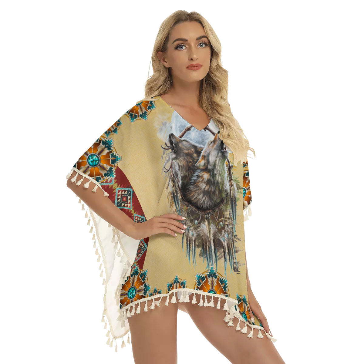 Native American Women's Square Fringed Shawl WCS