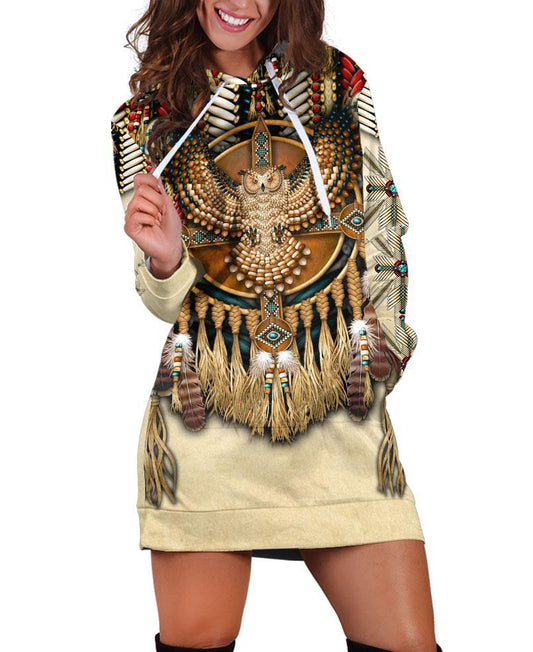 Dreamcatcher Owl Brown Hoodie Dress WCS