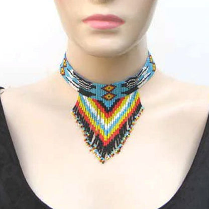 Handmade beaded Blue Black Medicine Man's Eye Bib Necklace WCS