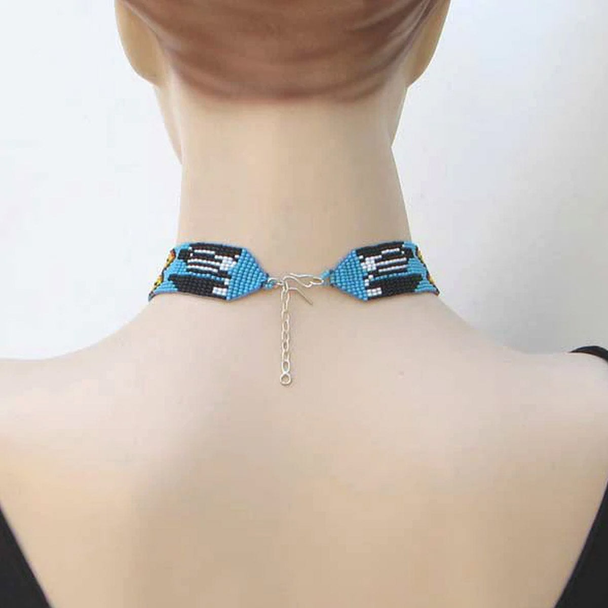 Handmade beaded Blue Black Medicine Man's Eye Bib Necklace WCS