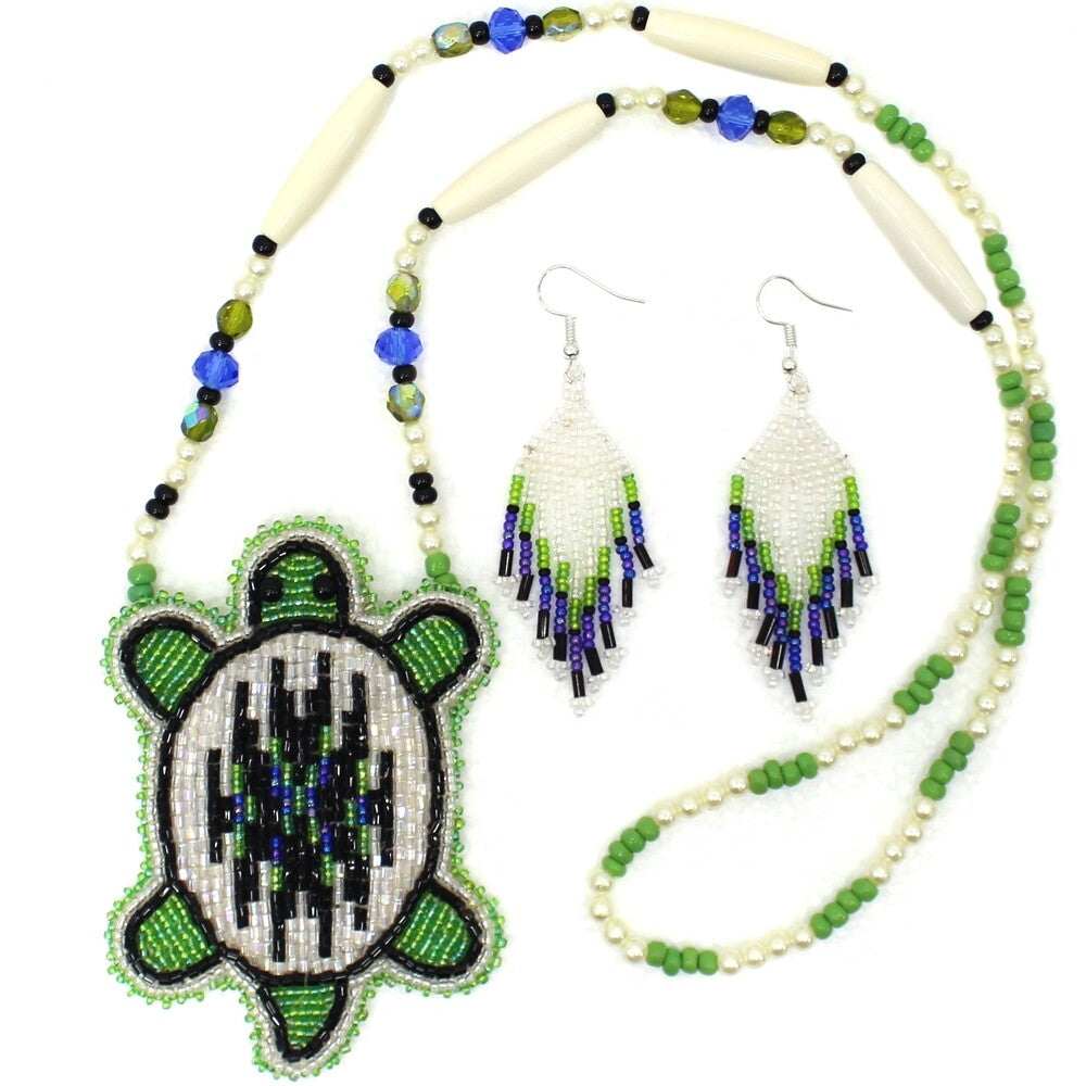 New Handmade Black Blue Turtle Long Necklace Earring Set WCS