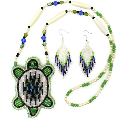 New Handmade Black Blue Turtle Long Necklace Earring Set WCS