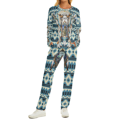 Native American Wolf Dreamcatcher Blue Pattern Women's Pajama Suit WCS