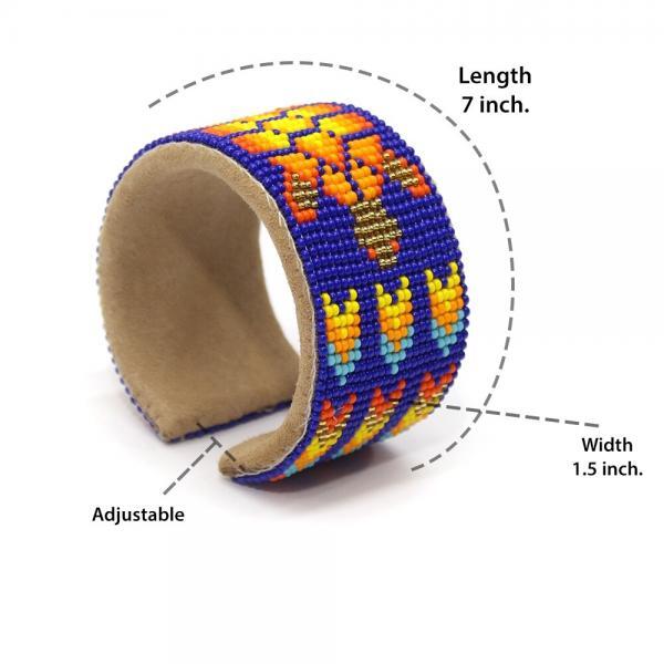 Blue Orange Turtle Seed Bead Bracelet Hard Cuff Wide Leather WCS