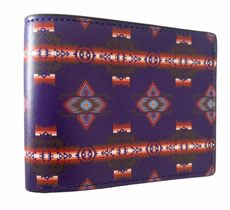 Southwest native design Men's Leather Bifold ID Card Holder Purse Wallet WCS
