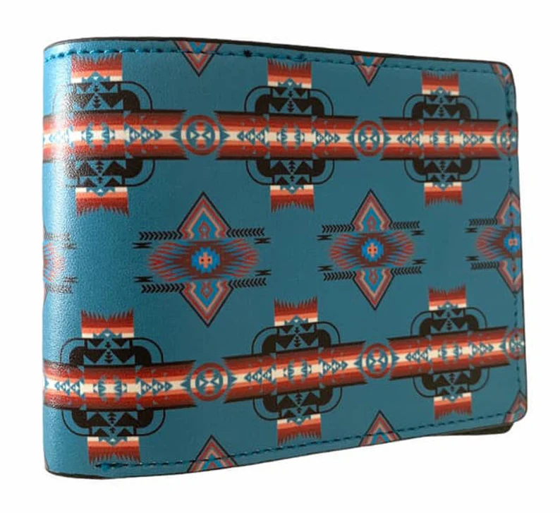 Southwest native design Men's Leather Bifold ID Card Holder Purse Wallet WCS