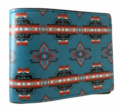 Southwest native design Men's Leather Bifold ID Card Holder Purse Wallet WCS
