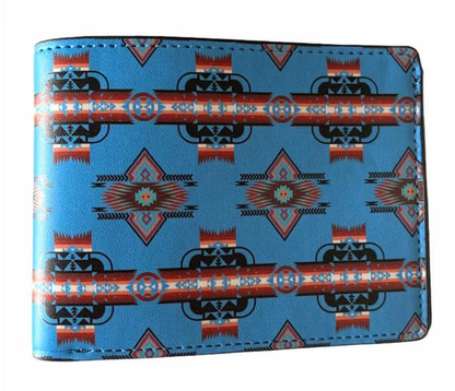 Southwest native design Men's Leather Bifold ID Card Holder Purse Wallet WCS