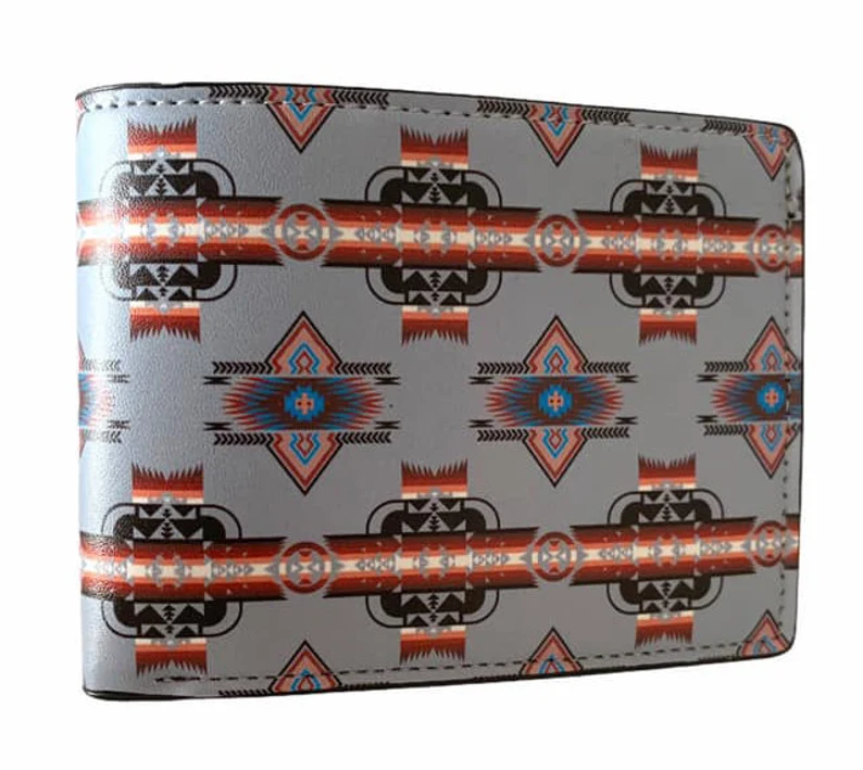 Southwest native design Men's Leather Bifold ID Card Holder Purse Wallet WCS