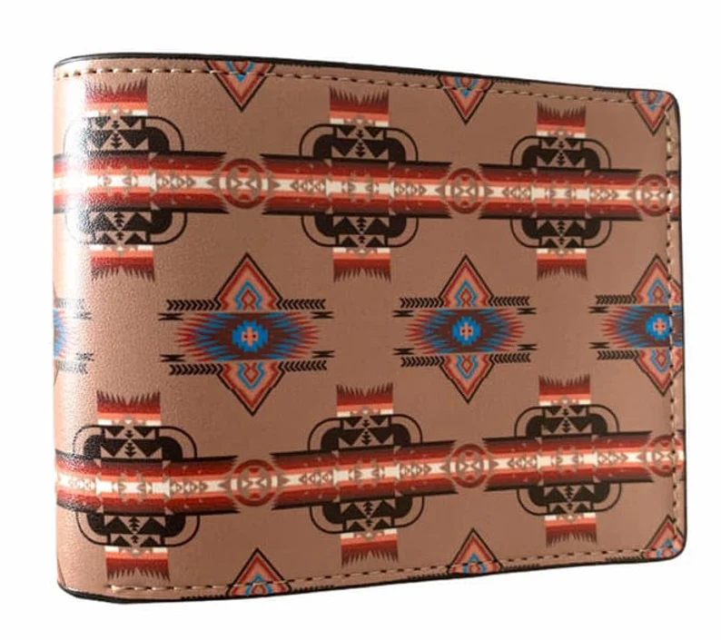 Southwest native design Men's Leather Bifold ID Card Holder Purse Wallet WCS