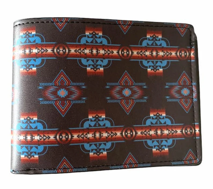 Southwest native design Men's Leather Bifold ID Card Holder Purse Wallet WCS