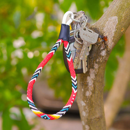 SALE 30% OFF - Red Petals Mini Seed Beaded Keychain WCS