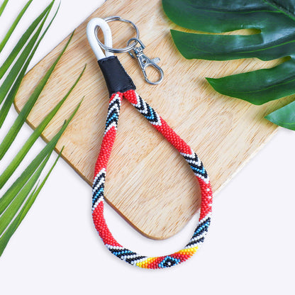 SALE 30% OFF - Red Petals Mini Seed Beaded Keychain WCS