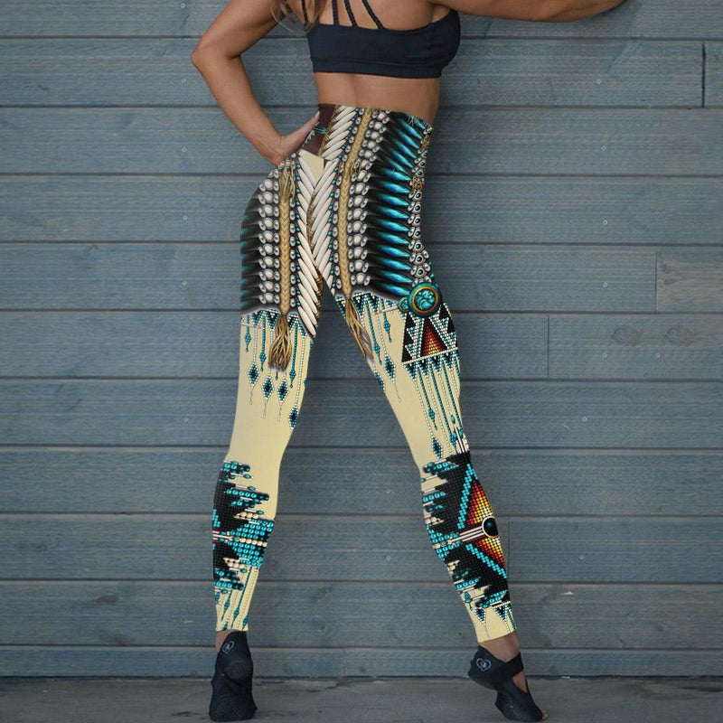 Turiquoise Native Indian Pattern Feather Dream Catcher Leggings Dream Catcher Leggings WCS