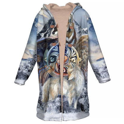 Animal Spirit Horn Button Long Fleece Windbreaker WCS