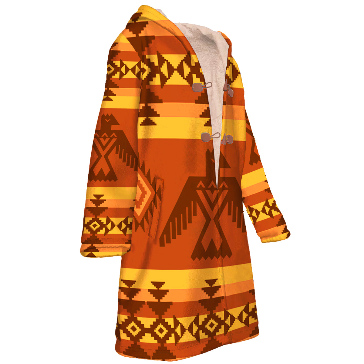 Native American Culture Pattern Horn Button Long Fleece Windbreaker WCS