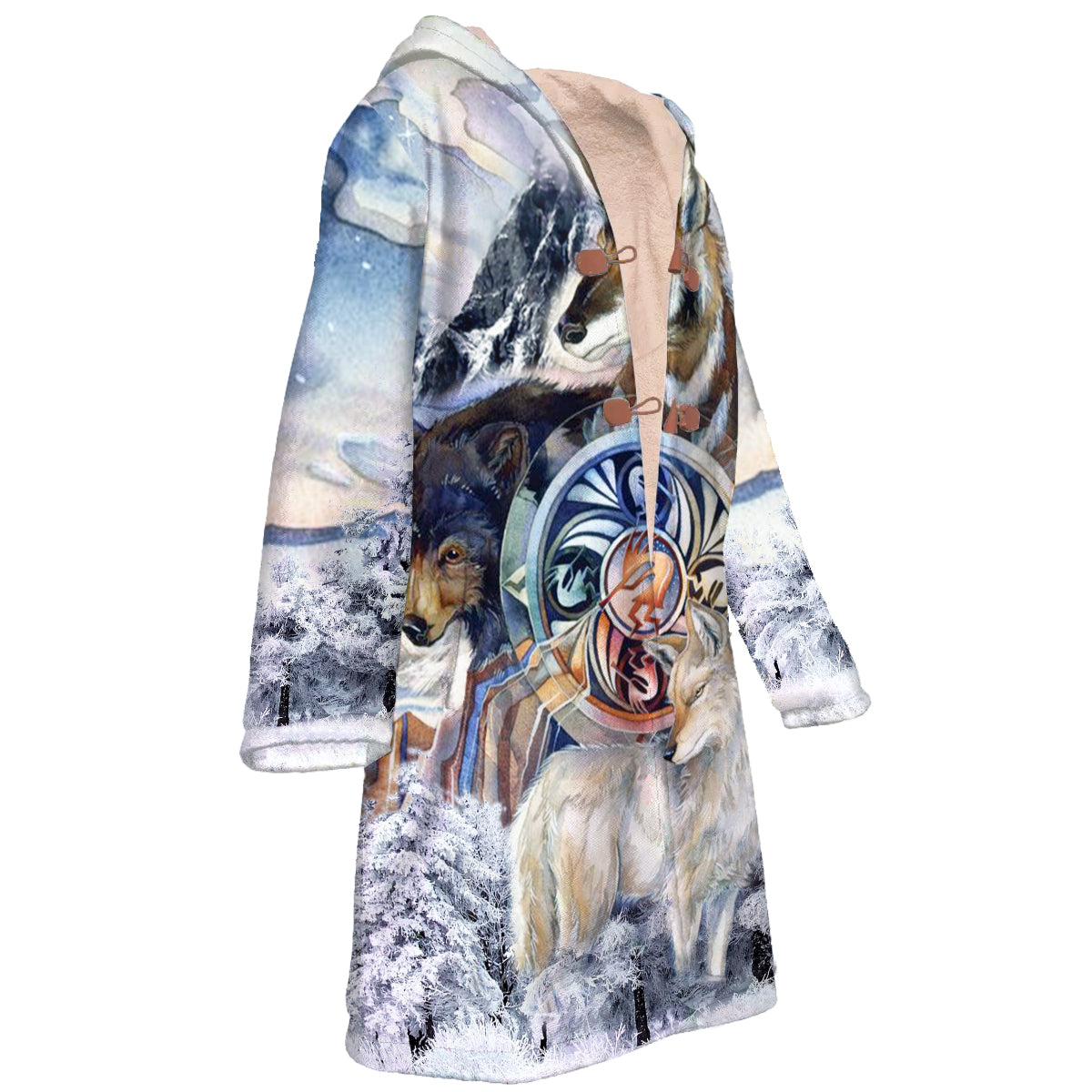 Animal Spirit Horn Button Long Fleece Windbreaker WCS
