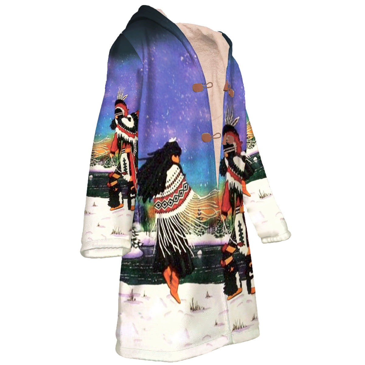 Native American Dance Horn Button Long Fleece Windbreaker WCS