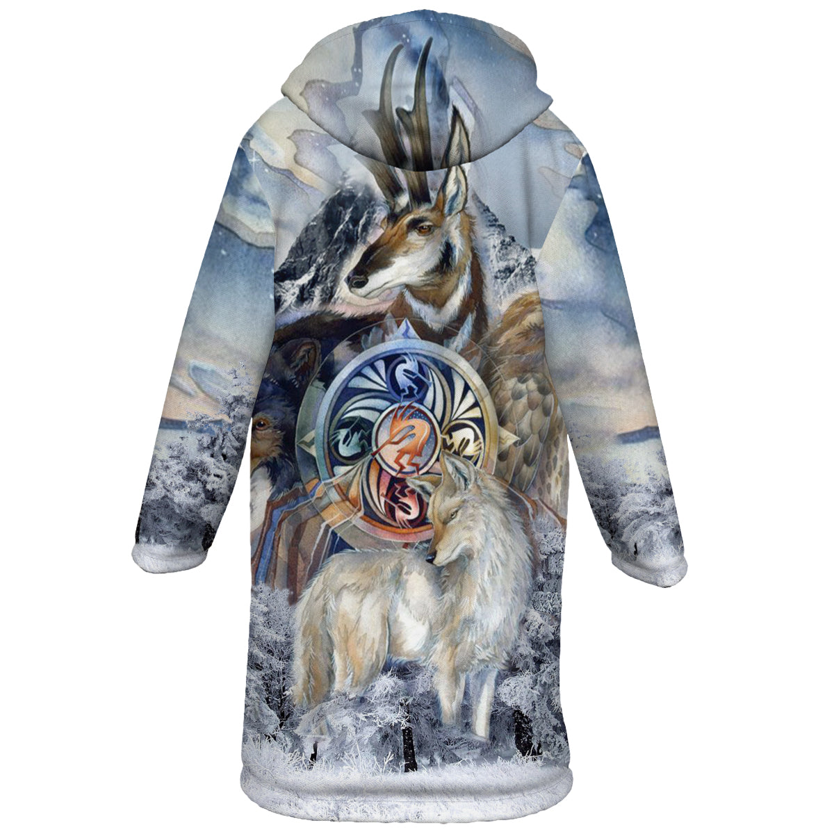 Animal Spirit Horn Button Long Fleece Windbreaker WCS