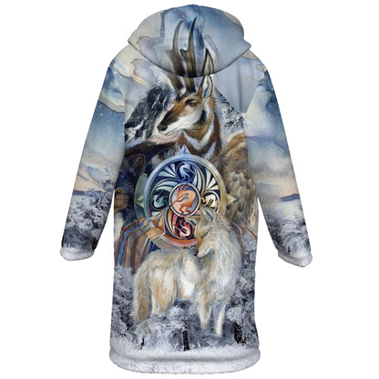 Animal Spirit Horn Button Long Fleece Windbreaker WCS
