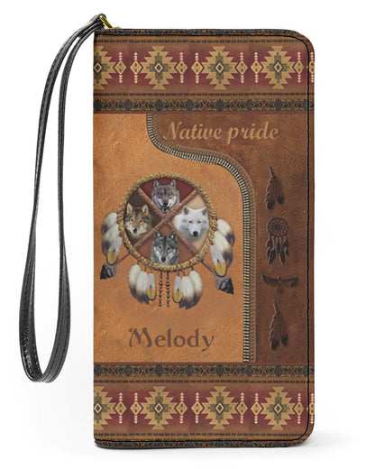 CUSTOM NAME HERE - CustNative American Wolves Womens Clutch Purse WCS