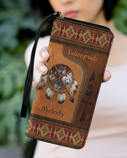 CUSTOM NAME HERE - CustNative American Wolves Womens Clutch Purse WCS